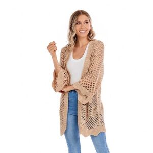 Mud Pie Nella Open-Knit Boho Beige Cardigan cover up sweater one size